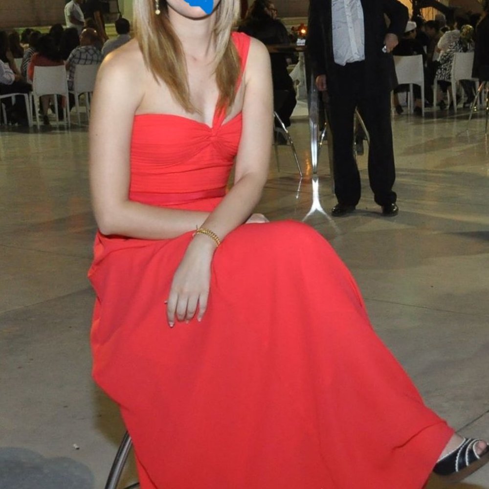 BCBGMaxAzria Jamille Red Berry  One Shoulder Chiffon Evening Gown US Size 2